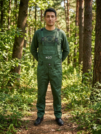 Pantalon cu pieptar verde